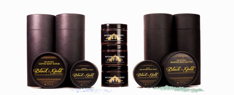Benefits of CBD in Cosmetics: Black & Gold Natural Indulgence - Luxuriously pampering CBD isolate infused bath, beauty & skincare products.