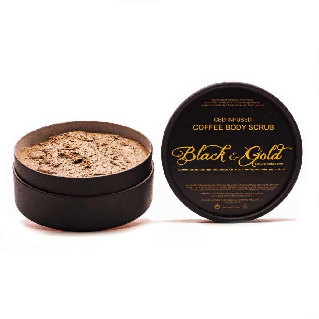 1000mg CBD Coffee Body Scrubs: Black & Gold Natural Indulgence