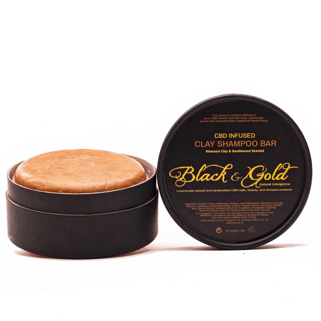 800mg Clay CBD Shampoo Bars: Black & Gold Natural Indulgence CBD Skincare