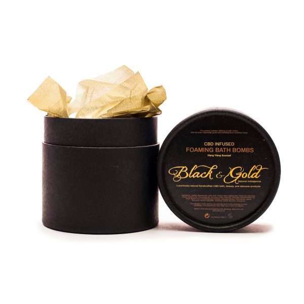 CBD Bath Bomb Packaging- Black & Gold Natural Indulgence CBD Cosmetics